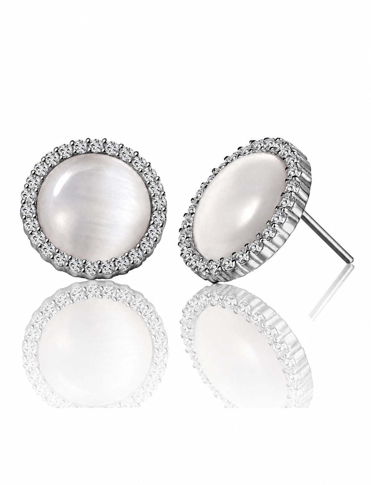 Round Halo Stud Earrings for Women, Cabochon Geometric Statement Studs, Everyday Office Wedding Party Jewelry