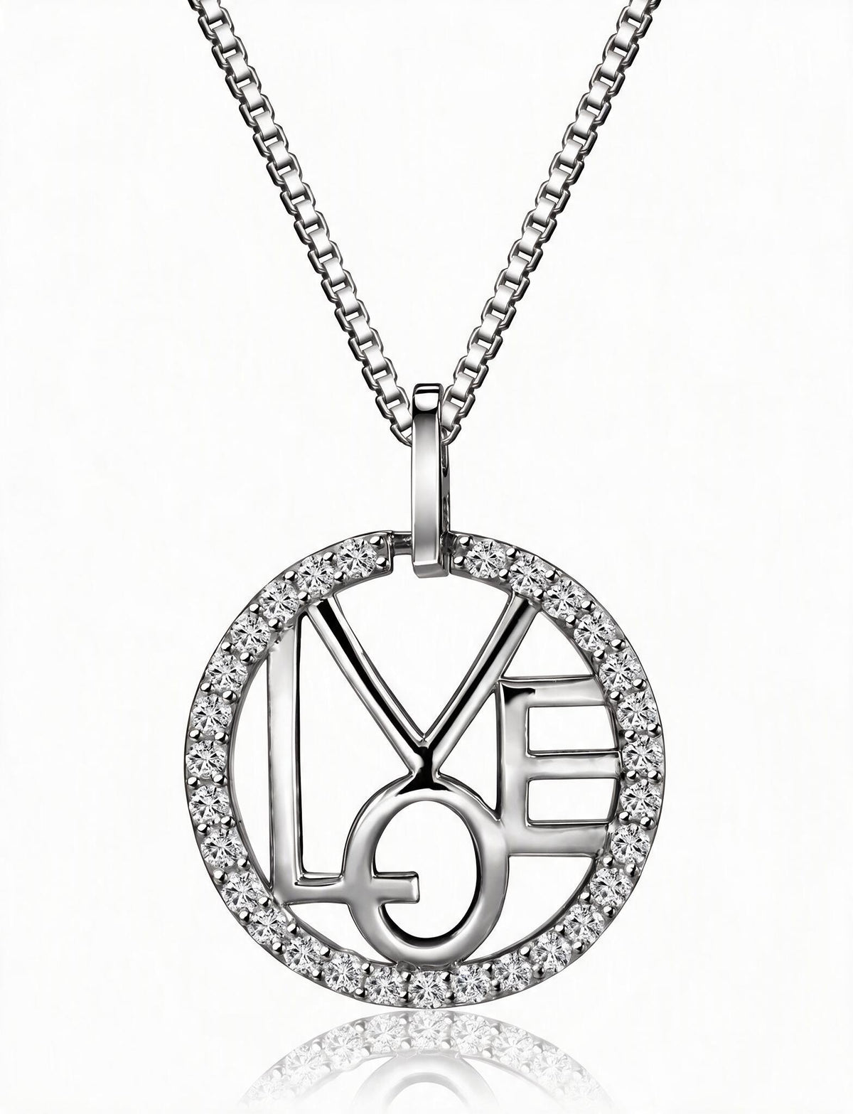 Love Necklace for Women, Round LOVE Letter Pendant with Pave Circle Frame, Openwork Design, Everyday Fashion Jewelry