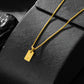 Stainless Steel Initial Necklace for Men and Women, Gold Tone Rectangular Letter Pendant Necklace, A to Z Alphabet Jewelry