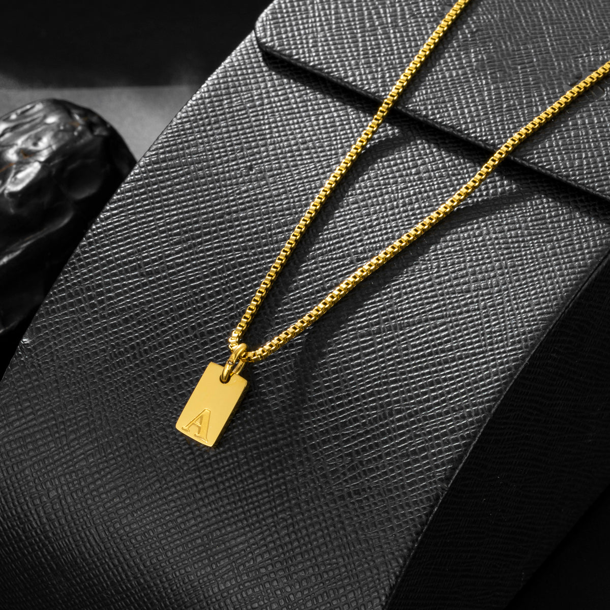 Stainless Steel Initial Necklace for Men and Women, Gold Tone Rectangular Letter Pendant Necklace, A to Z Alphabet Jewelry