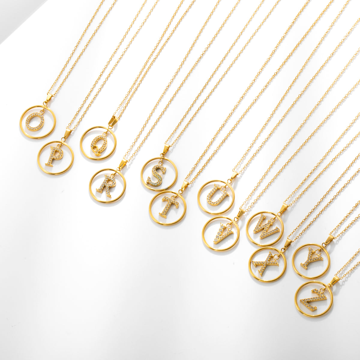 Initial Necklace for Women, Round Frame Letter Pendant, A to Z Alphabet Charm Necklace, Pave Initial Jewelry