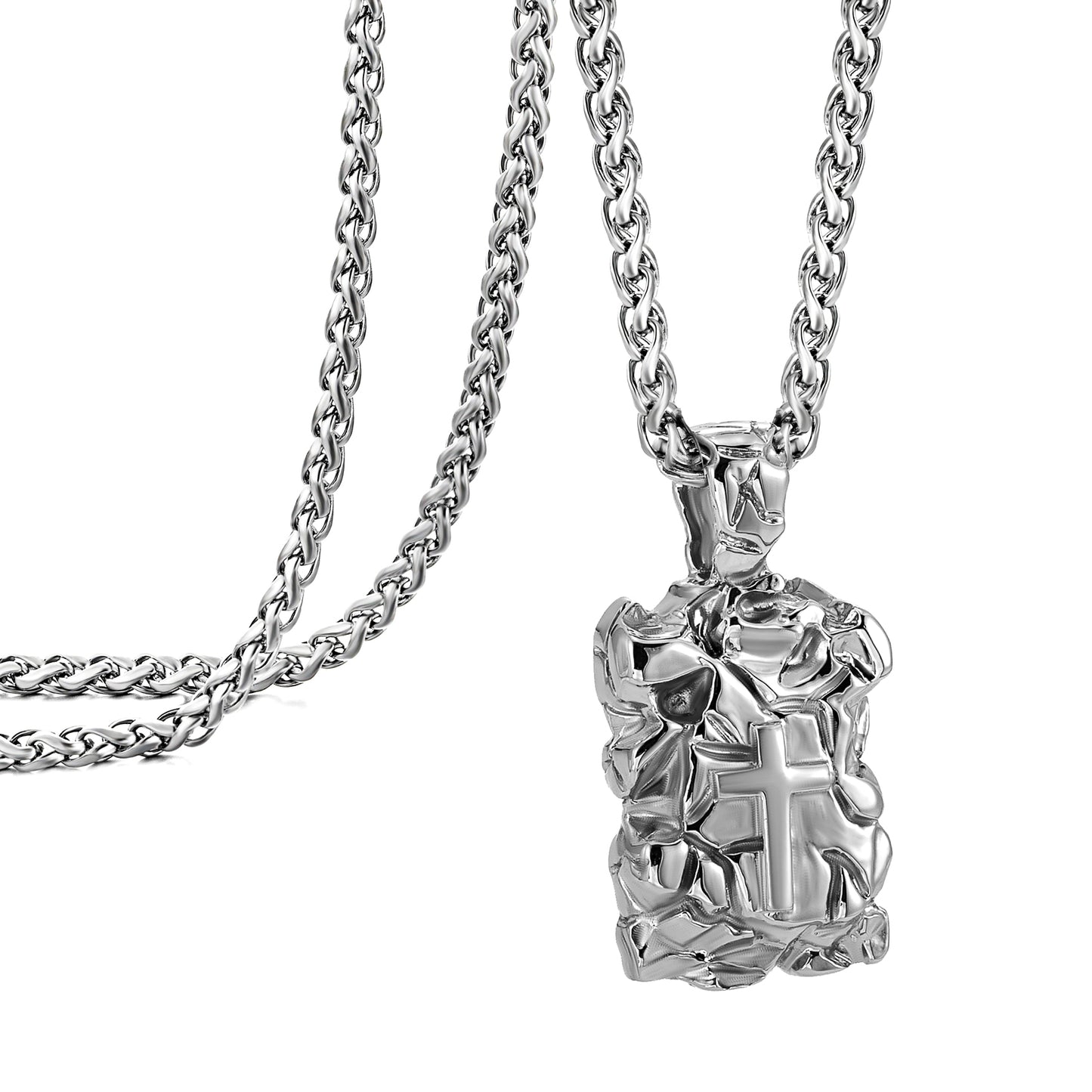 Cross Necklace for Men Women, Curb Chain Wheat Chain Options, Stainless Steel, Faith Jewelry for Everyday Wear