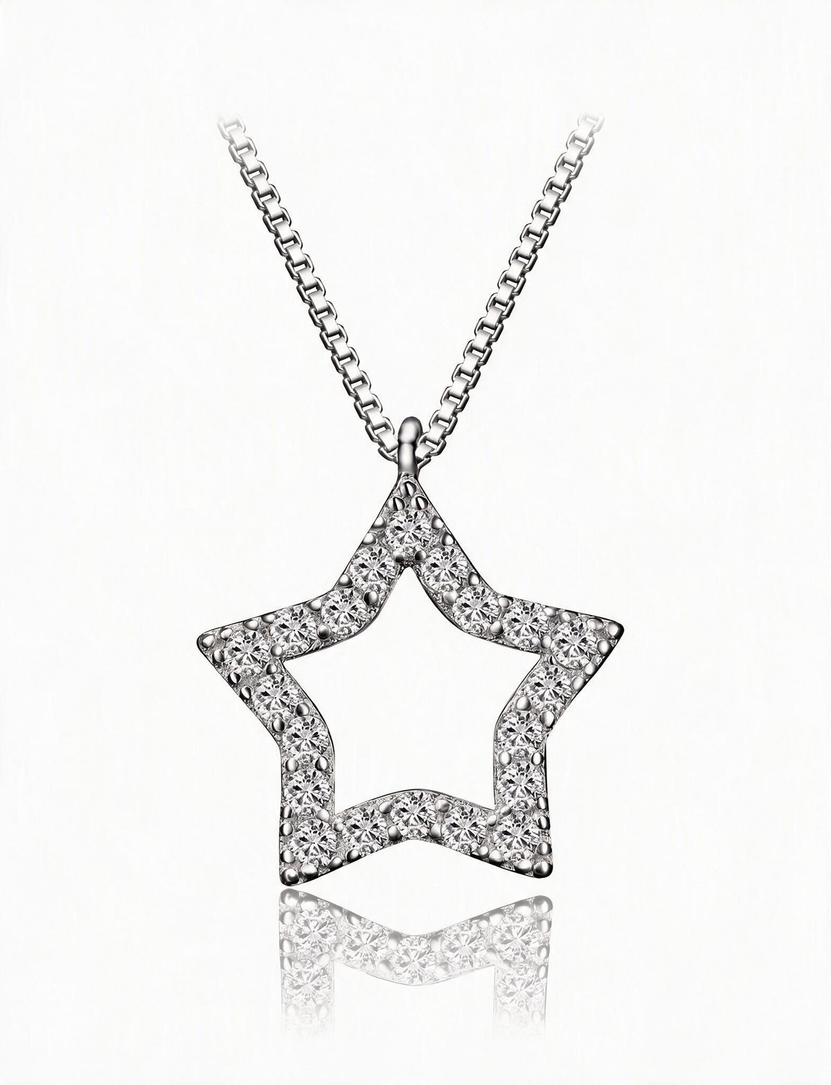 Star Pendant Necklace for Women, Open Five Point Star Design with Faceted Accents, Minimalist Celestial Jewelry