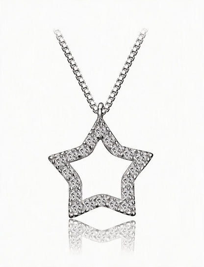 Star Pendant Necklace for Women, Open Five Point Star Design with Faceted Accents, Minimalist Celestial Jewelry