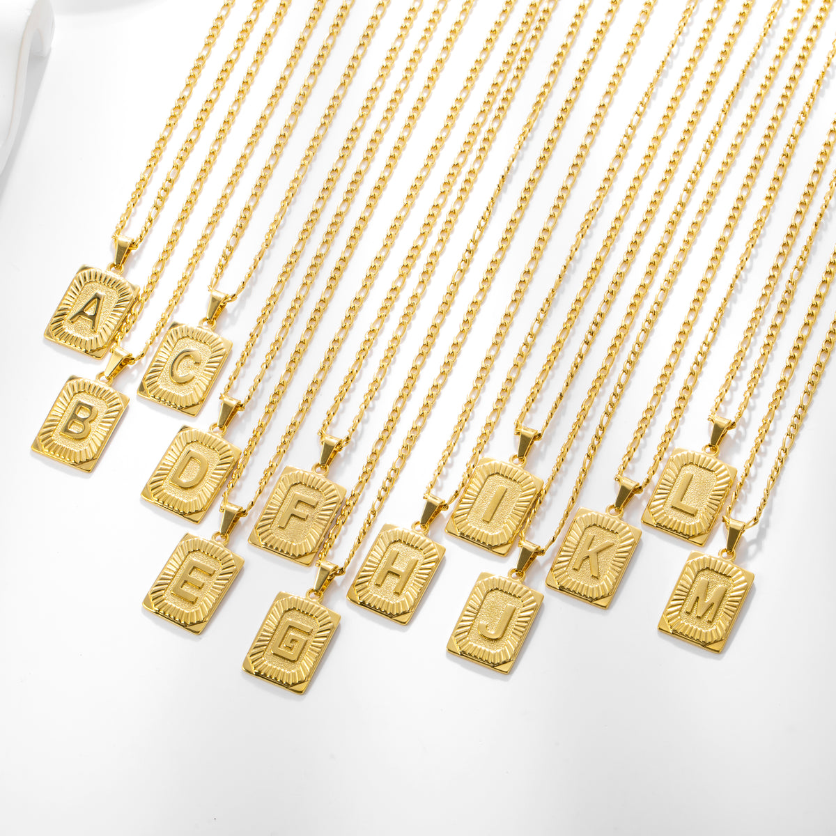 Stainless Steel Initial Necklace for Men and Women, Gold Tone Rectangular Letter Pendant, A to Z Alphabet Jewelry