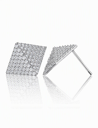 Square Stud Earrings for Women, Geometric Pavé Style Statement Earrings, Everyday Office Party Jewelry