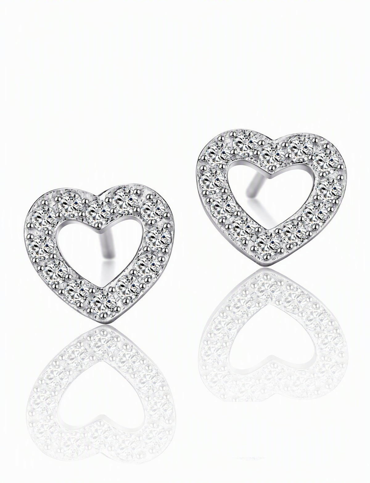 Open Heart Stud Earrings for Women, Geometric Pavé Style Statement Studs, Everyday Office Party Jewelry