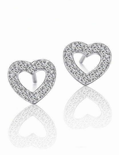 Open Heart Stud Earrings for Women, Geometric Pavé Style Statement Studs, Everyday Office Party Jewelry