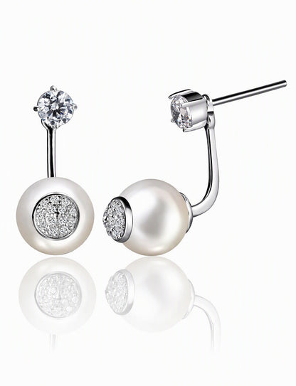 Product Title Pearl Ear Jacket Earrings for Women, Front Back Statement Studs, Everyday Office Wedding Party Jewelry