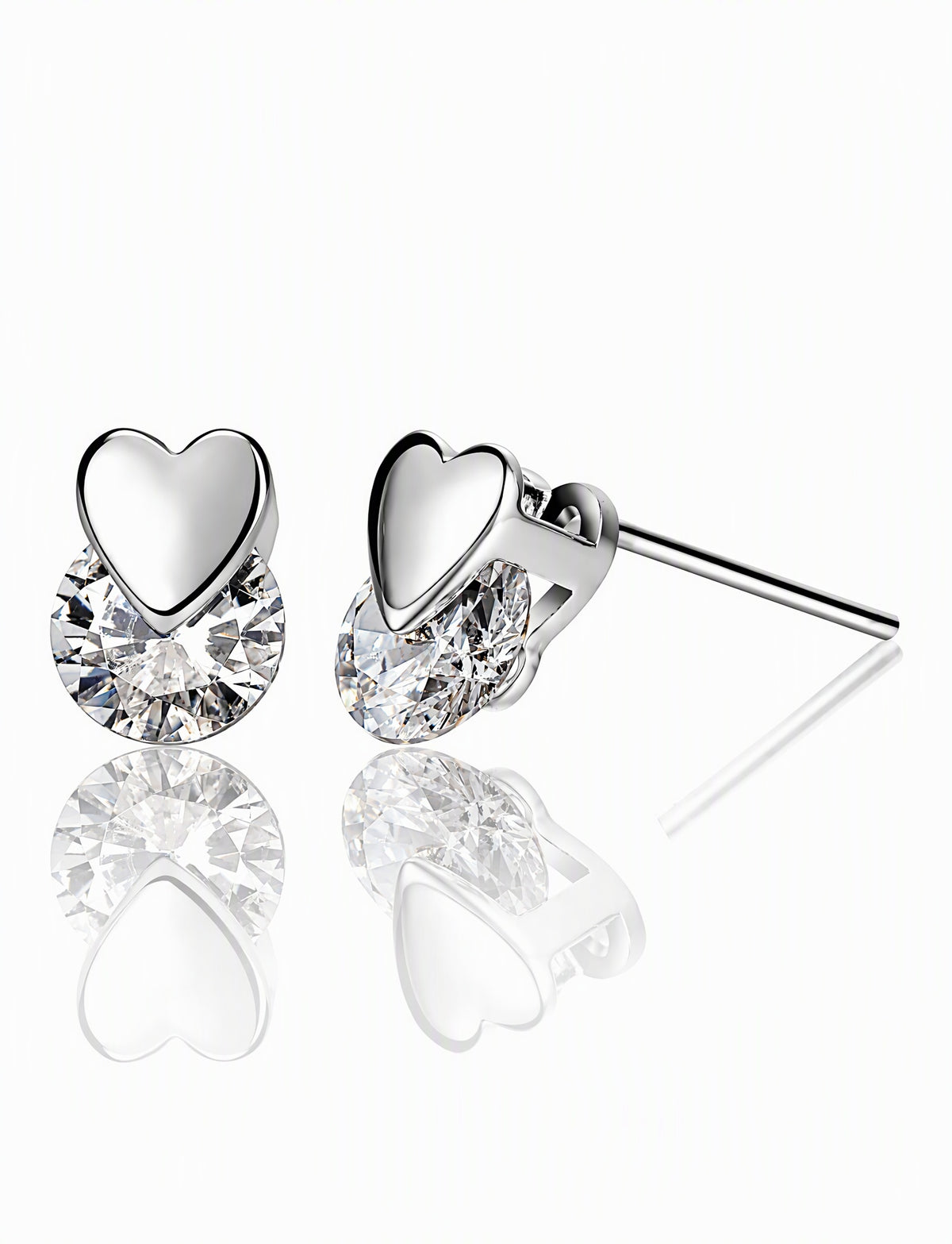 Heart Stud Earrings for Women, Round Faceted Stone Geometric Statement Studs, Office Wedding Party Jewelry