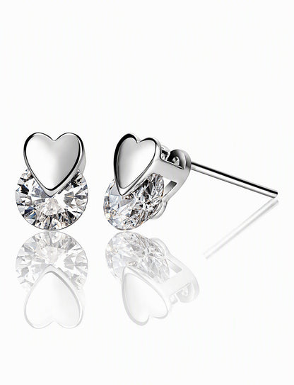 Heart Stud Earrings for Women, Round Faceted Stone Geometric Statement Studs, Office Wedding Party Jewelry