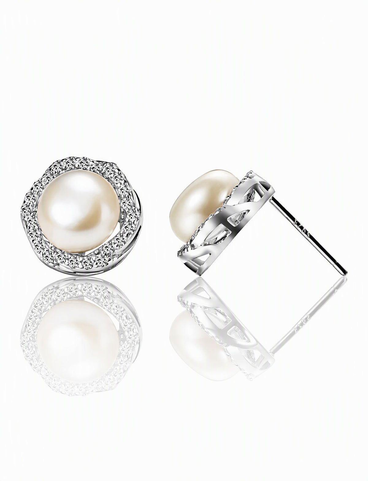 Freshwater Pearl Stud Earrings for Women, Geometric Halo Statement Earrings, Wedding Office Party Jewelry