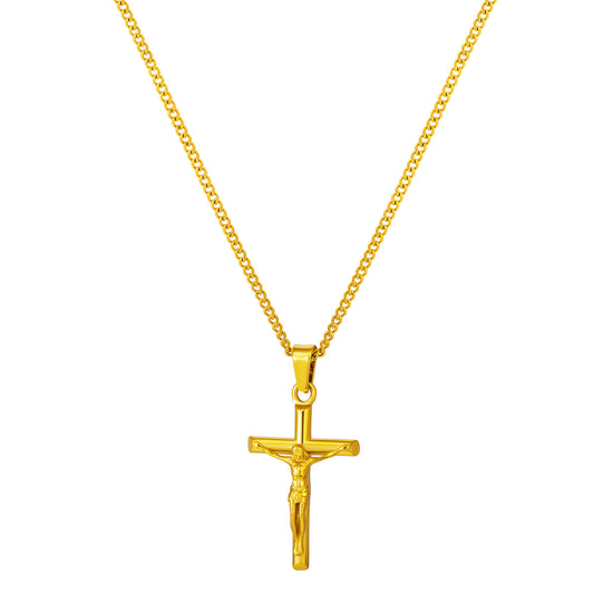 Gold Jesus Cross tNecklace Curb Chain N00414