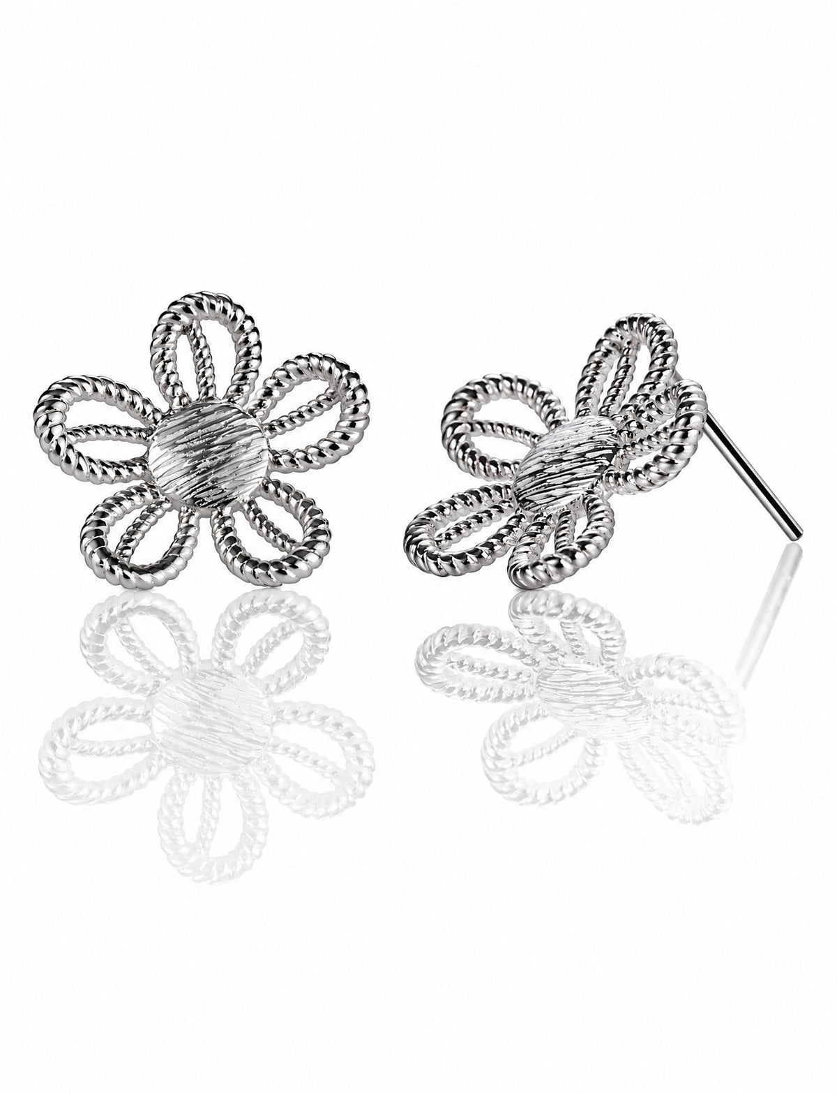 Twisted Rope Flower Stud Earrings for Women, Openwork Floral Statement Studs, Everyday Office Party Jewelry