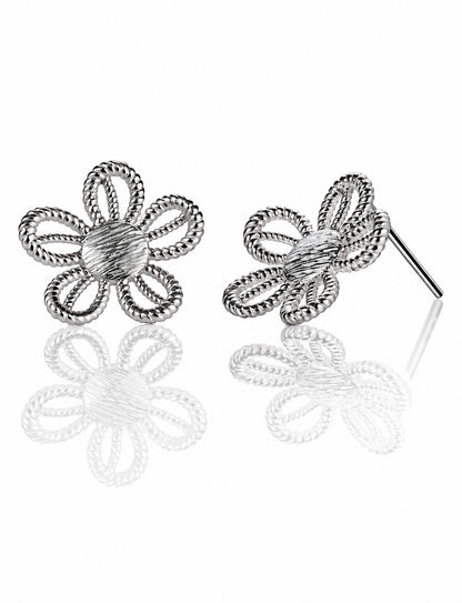 Twisted Rope Flower Stud Earrings for Women, Openwork Floral Statement Studs, Everyday Office Party Jewelry