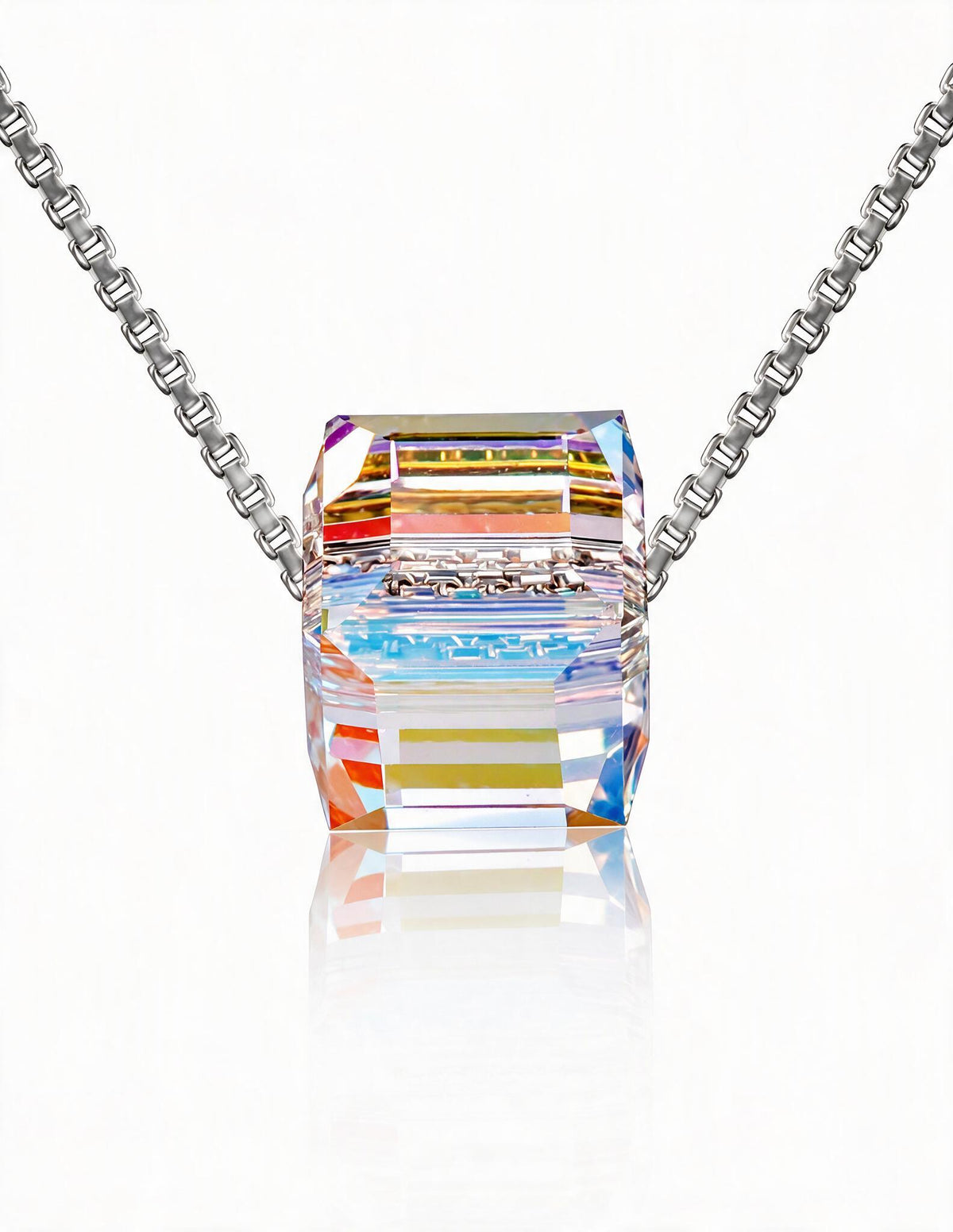 925 Sterling Silver Square Pendant Necklace, Minimalist Geometric Silver Chain Jewelry with Faceted Design for Women