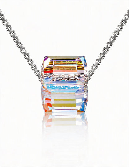 925 Sterling Silver Square Pendant Necklace, Minimalist Geometric Silver Chain Jewelry with Faceted Design for Women