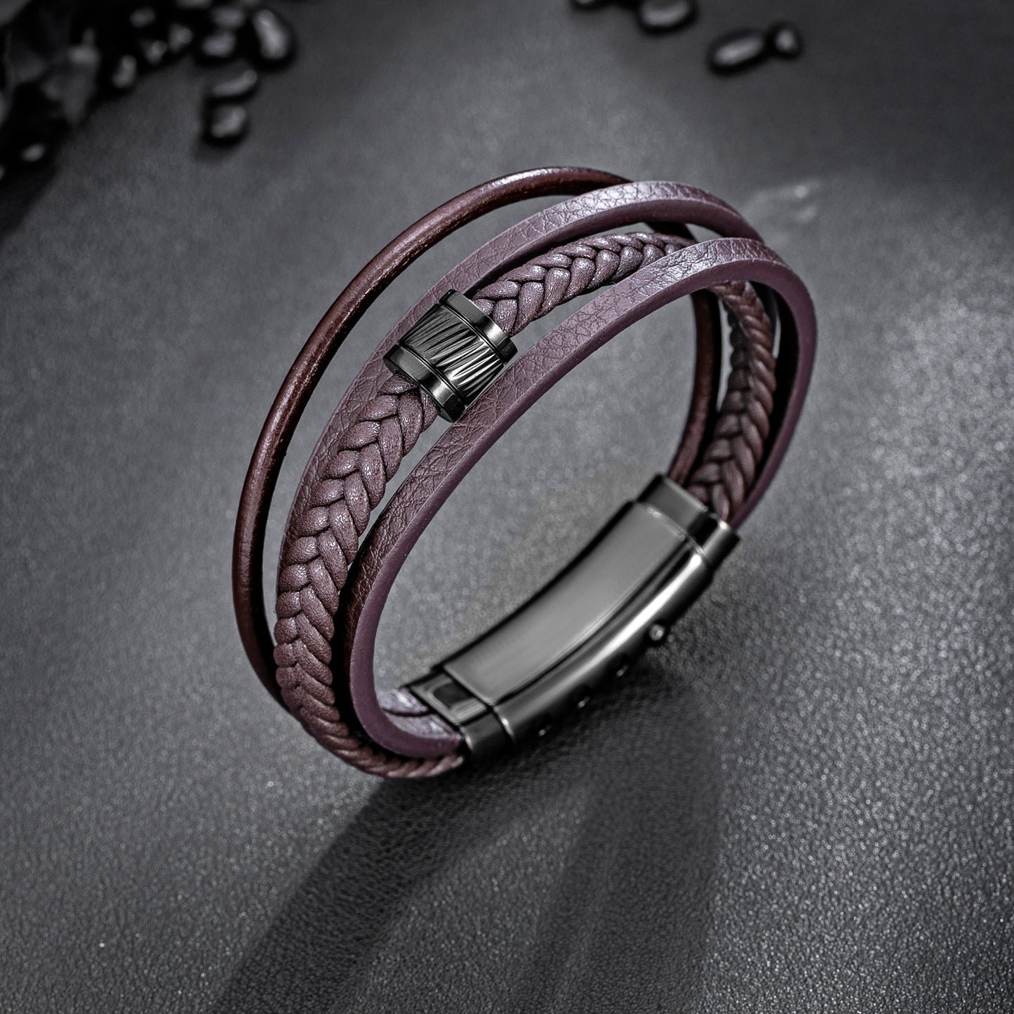 Mens Bracelet Adjustable Clasp Cuff Multi Strand Wristband Leather Bracelet for Daily Wear Minimalist Style Gift for Him