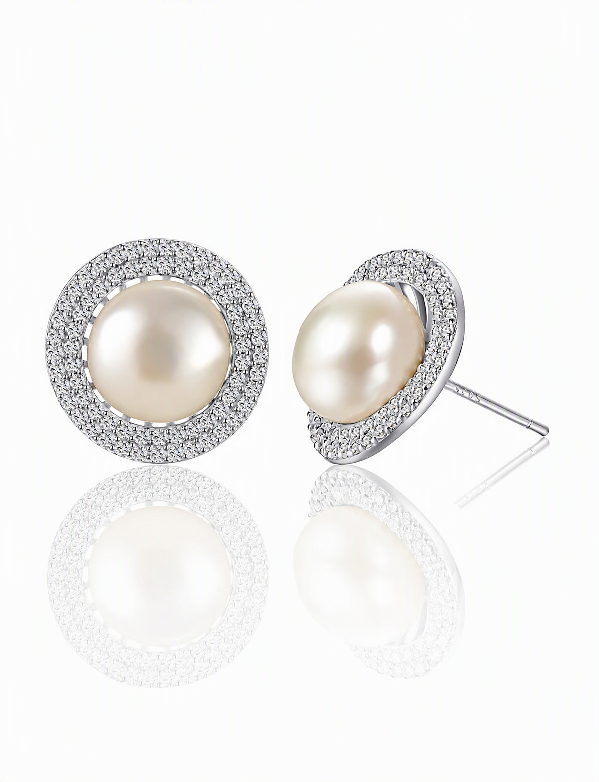 Freshwater Pearl Stud Earrings for Women, Round Halo Statement Earrings, Wedding Office Party Jewelry