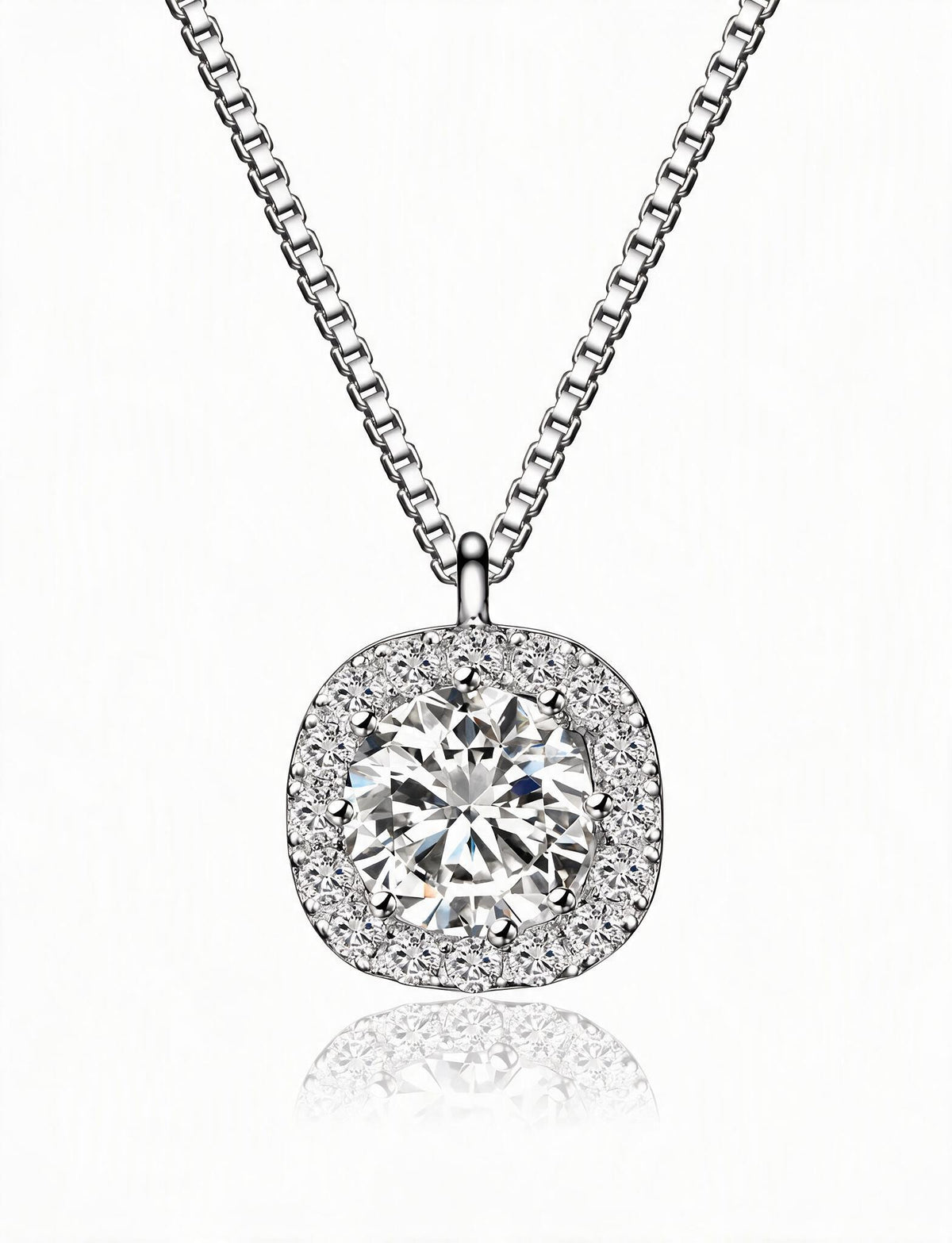 Halo Pendant Necklace for Women, Round Faceted Center with Circle Accents, Solitaire Style Jewelry for Daily Wear