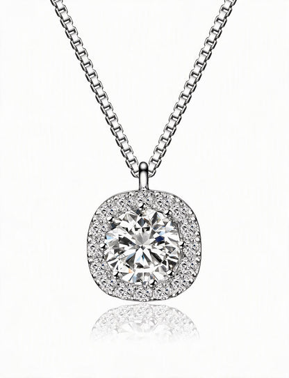 Halo Pendant Necklace for Women, Round Faceted Center with Circle Accents, Solitaire Style Jewelry for Daily Wear