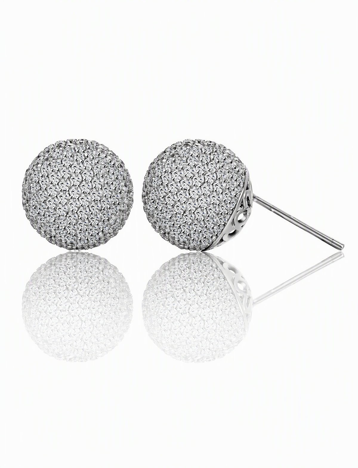 Pavé Ball Stud Earrings for Women, Round Domed Geometric Statement Studs, Everyday Office Party Jewelry