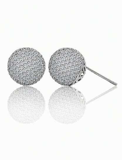 Pavé Ball Stud Earrings for Women, Round Domed Geometric Statement Studs, Everyday Office Party Jewelry