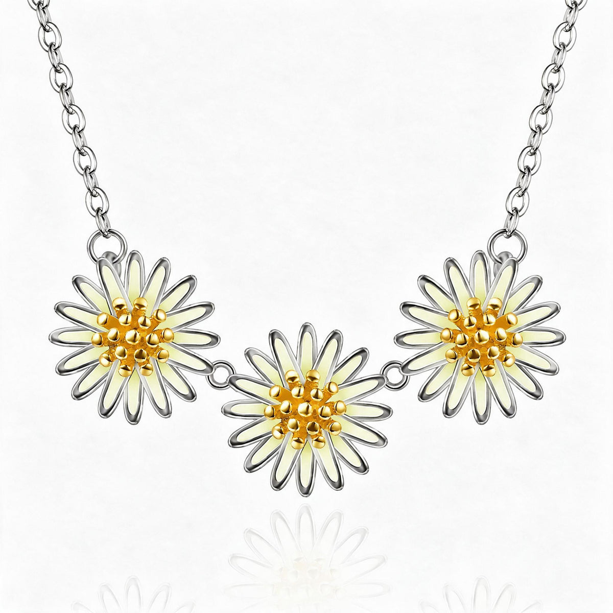 925 Sterling Silver Flower Necklace, Floral Pendant Jewelry with Three Bloom Design, Women Silver Pendant Necklace for Daily Wear
