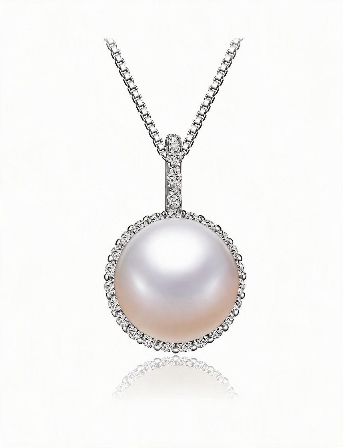 Freshwater Pearl Necklace, 925 Sterling Silver Pearl Pendant Jewelry with Silver Chain, Round Pearl Necklace for Women