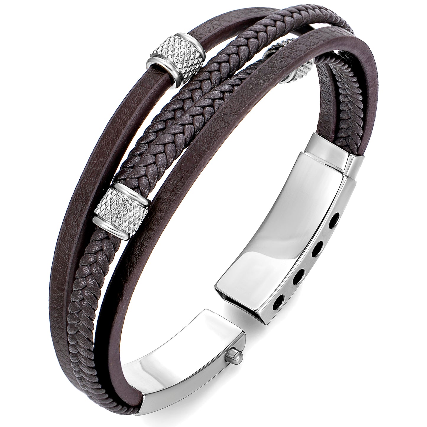 Mens Bracelet Adjustable Clasp Cuff Multi Strand Wristband Leather Bracelet for Daily Wear Minimalist Style Gift for Him