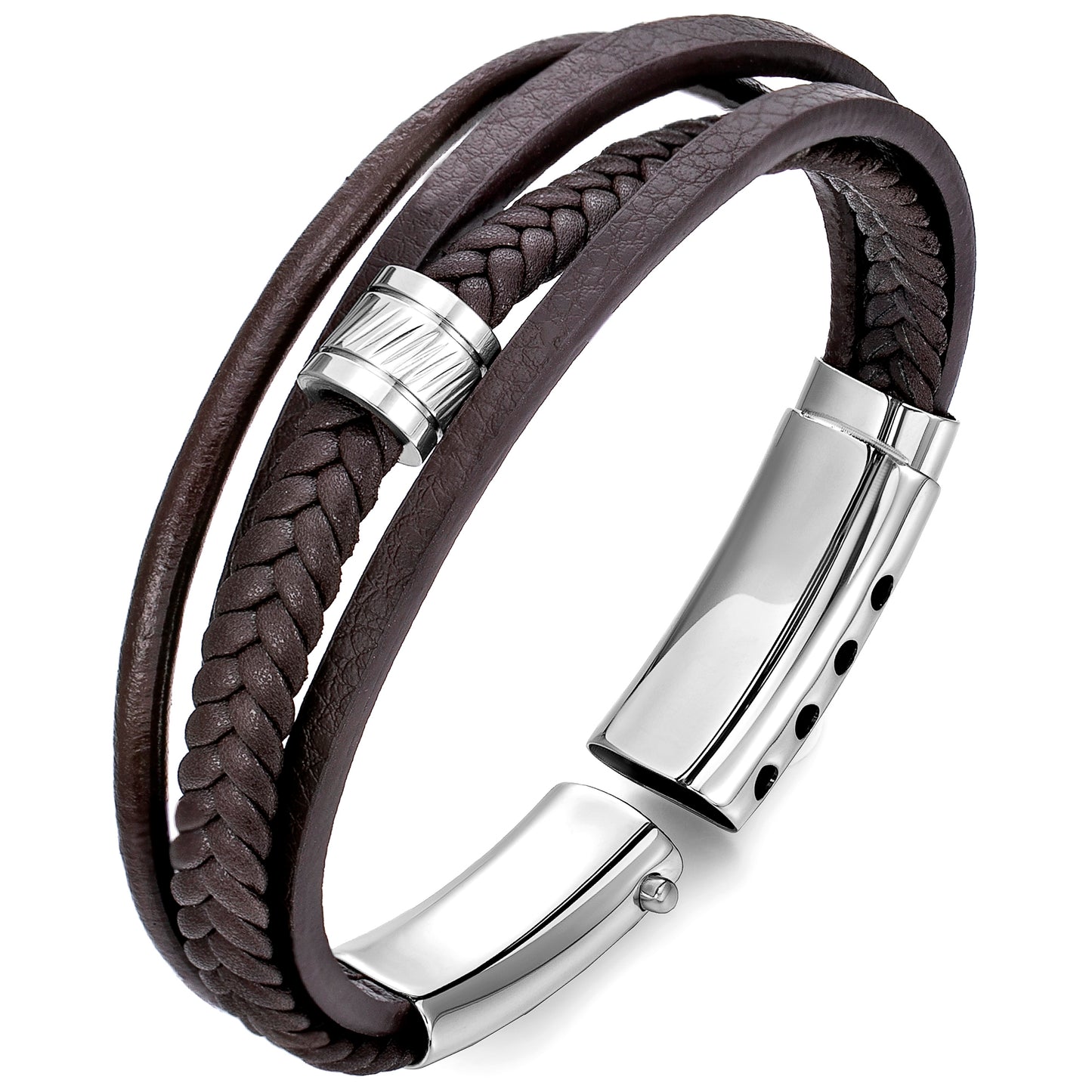 Mens Bracelet Adjustable Clasp Cuff Multi Strand Wristband Leather Bracelet for Daily Wear Minimalist Style Gift for Him