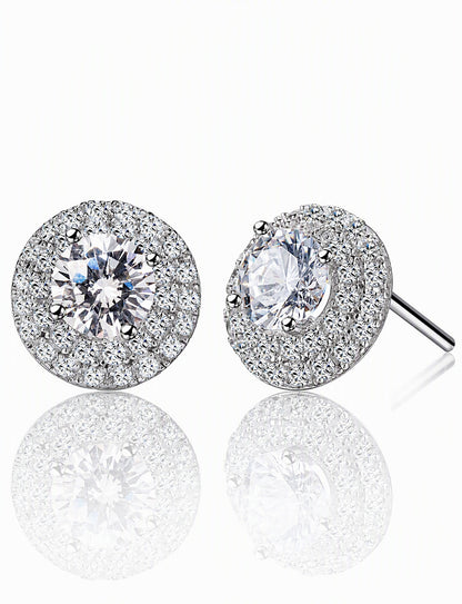 Round Halo Stud Earrings for Women, Geometric Statement Studs, Everyday Office Wedding Party Jewelry