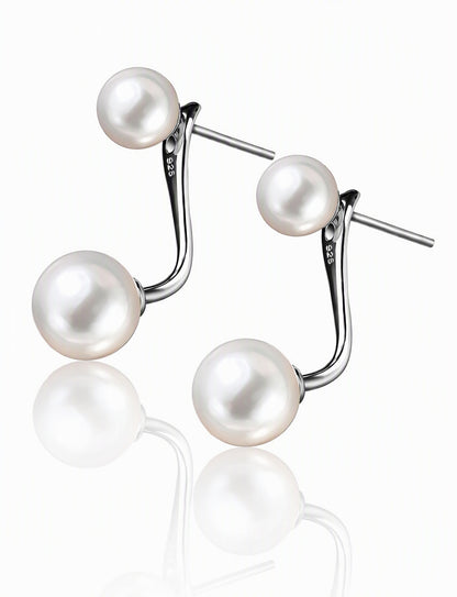 Double Pearl Ear Jacket Earrings for Women, Front Back Statement Studs, Everyday Office Wedding Party Jewelry