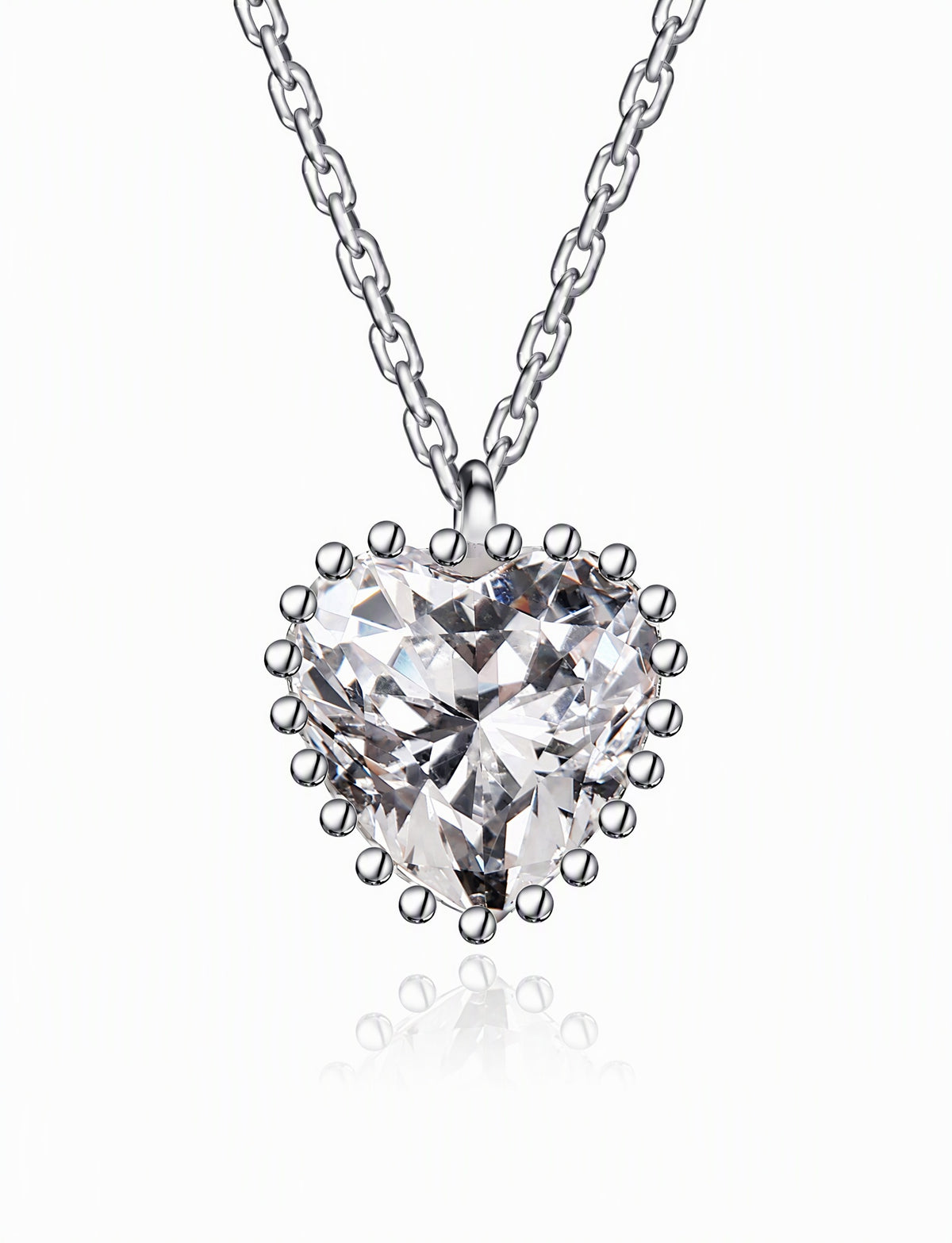 Heart Pendant Necklace for Women, Faceted Heart Design with Beaded Edge, Dainty Jewelry for Everyday Styling