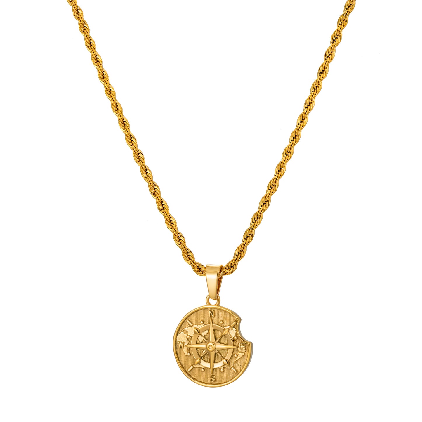 Gold Apple Compass Pendant Necklace Twisted Rope Chain N00390