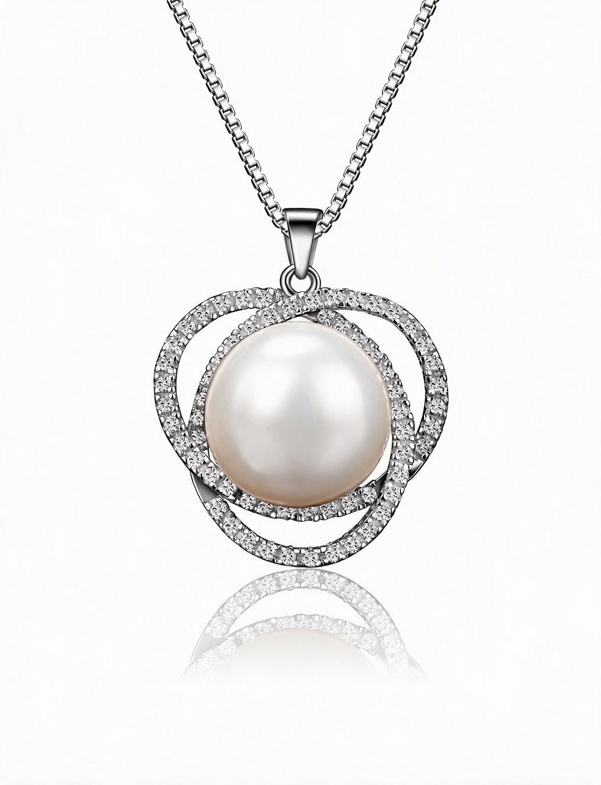 Freshwater Pearl Necklace for Women, Interlocking Circle Pendant with Pave Stone Accents, Modern Everyday Jewelry