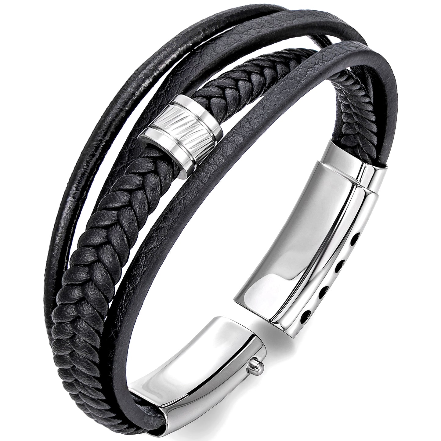 Mens Bracelet Adjustable Clasp Cuff Multi Strand Wristband Leather Bracelet for Daily Wear Minimalist Style Gift for Him