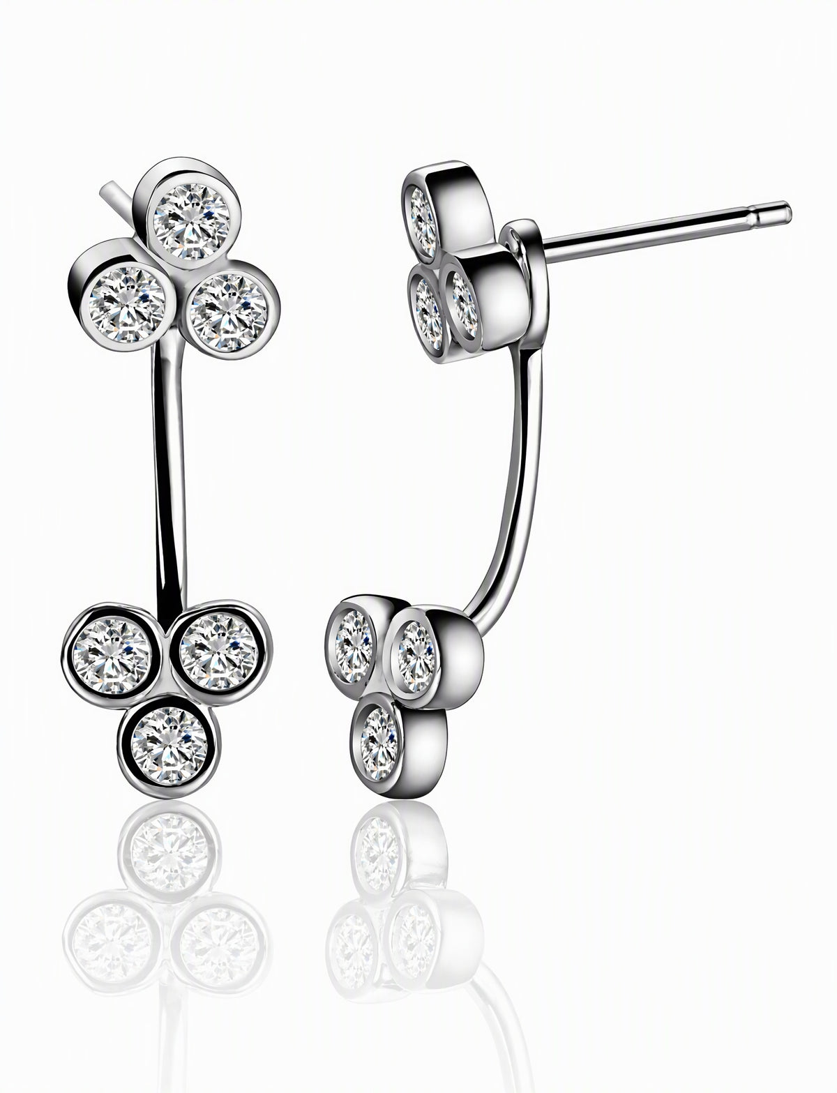 Double Cluster Ear Jacket Earrings for Women, Triple Stone Front Back Studs, Everyday Office Party Jewelry