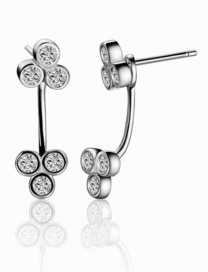 Double Cluster Ear Jacket Earrings for Women, Triple Stone Front Back Studs, Everyday Office Party Jewelry