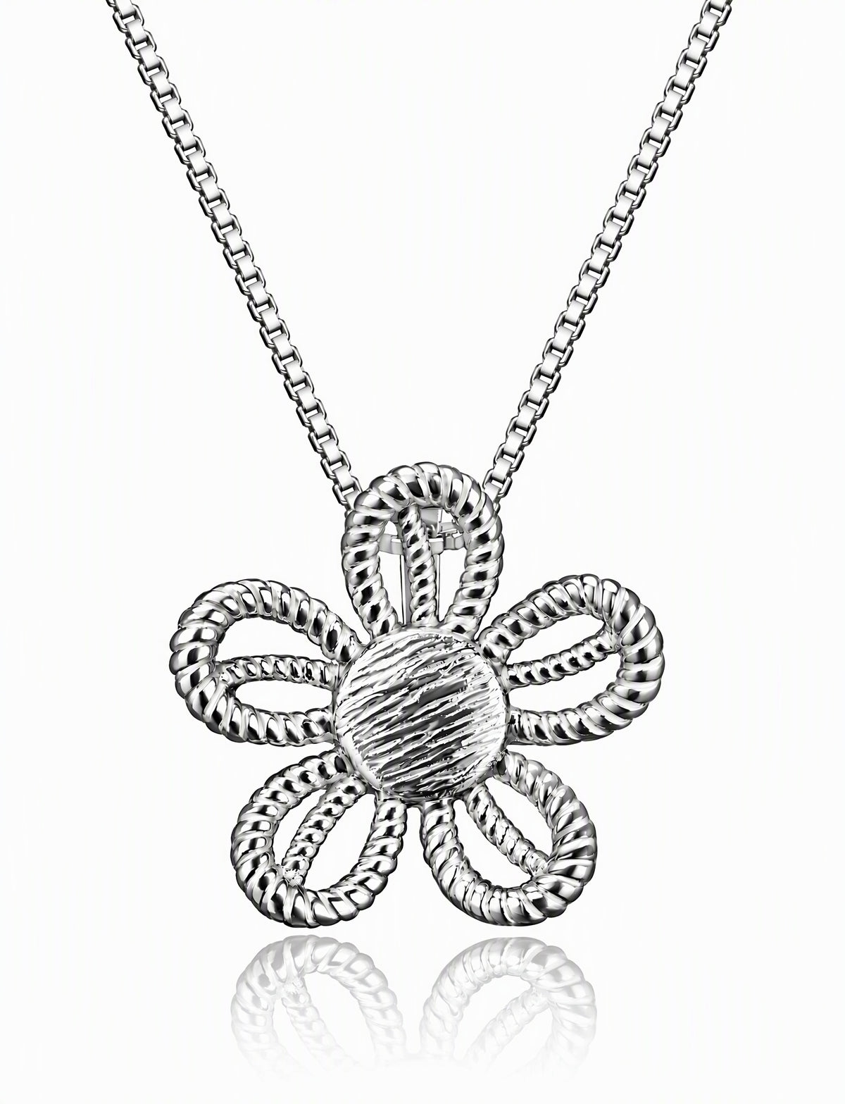 Flower Pendant Necklace for Women, Twisted Rope Petal Design, Textured Floral Jewelry for Everyday Outfits