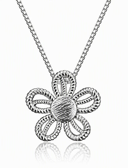 Flower Pendant Necklace for Women, Twisted Rope Petal Design, Textured Floral Jewelry for Everyday Outfits