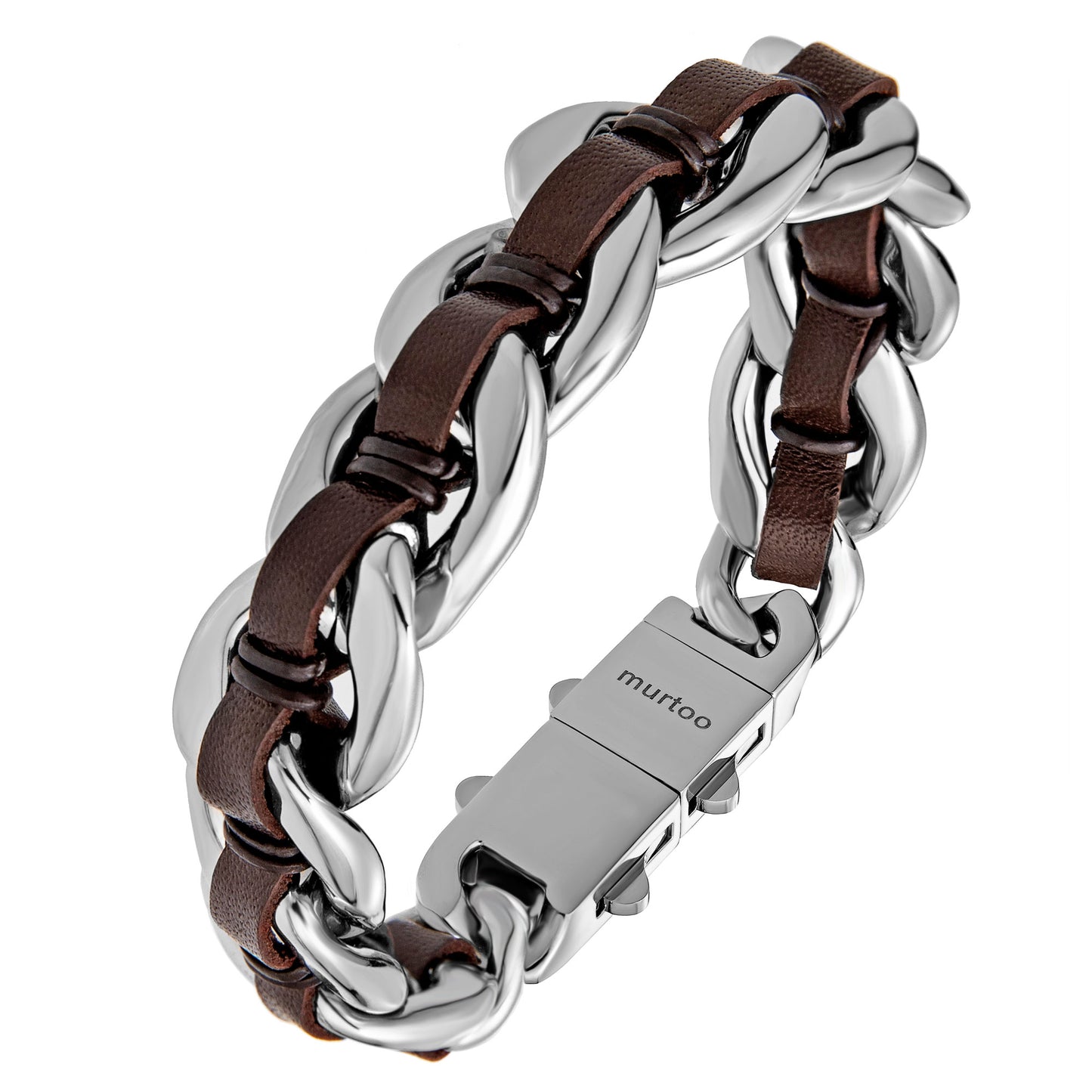 Cuban Link Bracelet For Men with Leather B00822