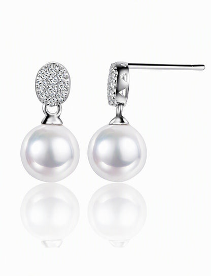 Freshwater Pearl Drop Earrings for Women, Geometric Statement Stud Earrings, Wedding Office Party Jewelry