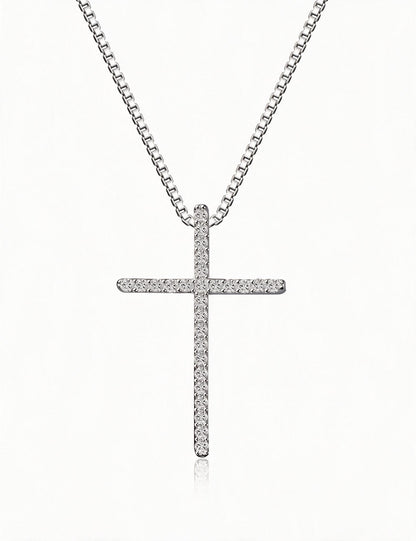 Cross Necklace for Women, Minimalist Latin Cross Pendant with Pave Stone Accents, Classic Everyday Faith Jewelry