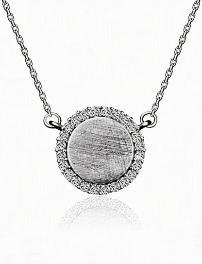 Round Pendant Necklace for Women, Textured Disc with Halo Detail, Minimalist Circle Jewelry for Everyday Styling