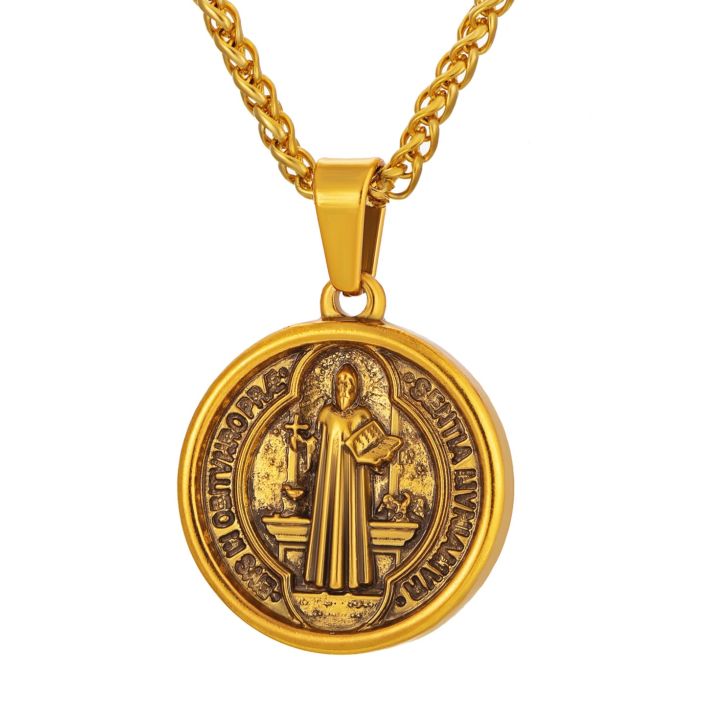 Antique Gold Pendant Necklace Wheat Chain N00945