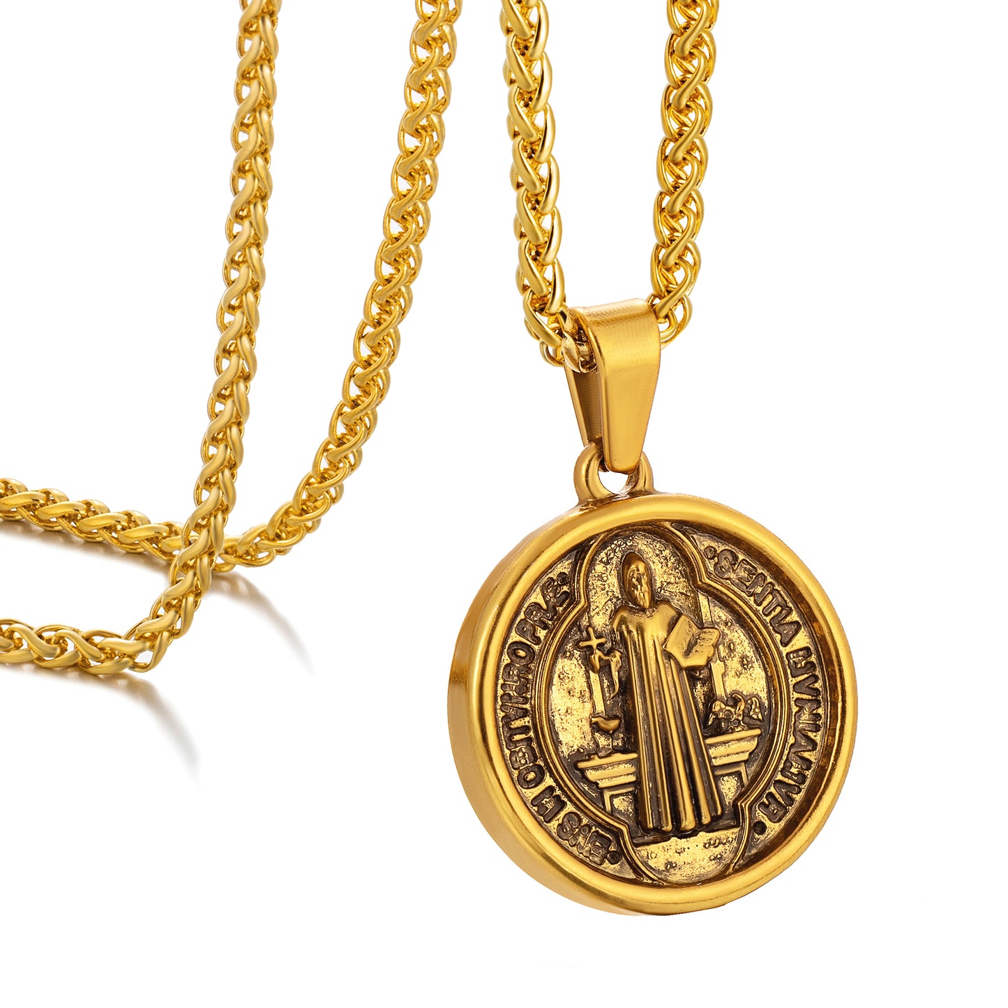 Antique Gold Pendant Necklace Wheat Chain N00945