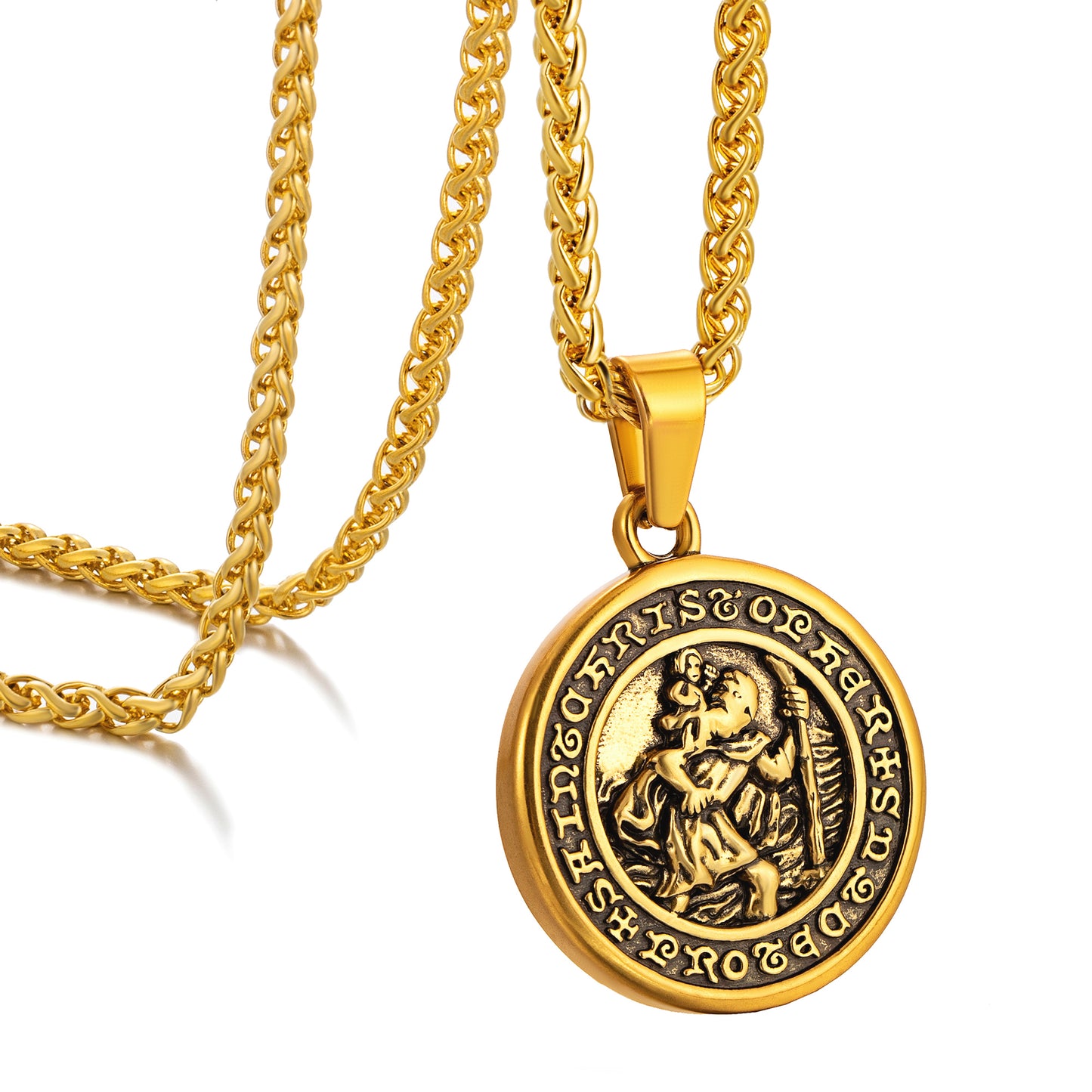 Antique Gold Pendant Necklace Wheat Chain N01013