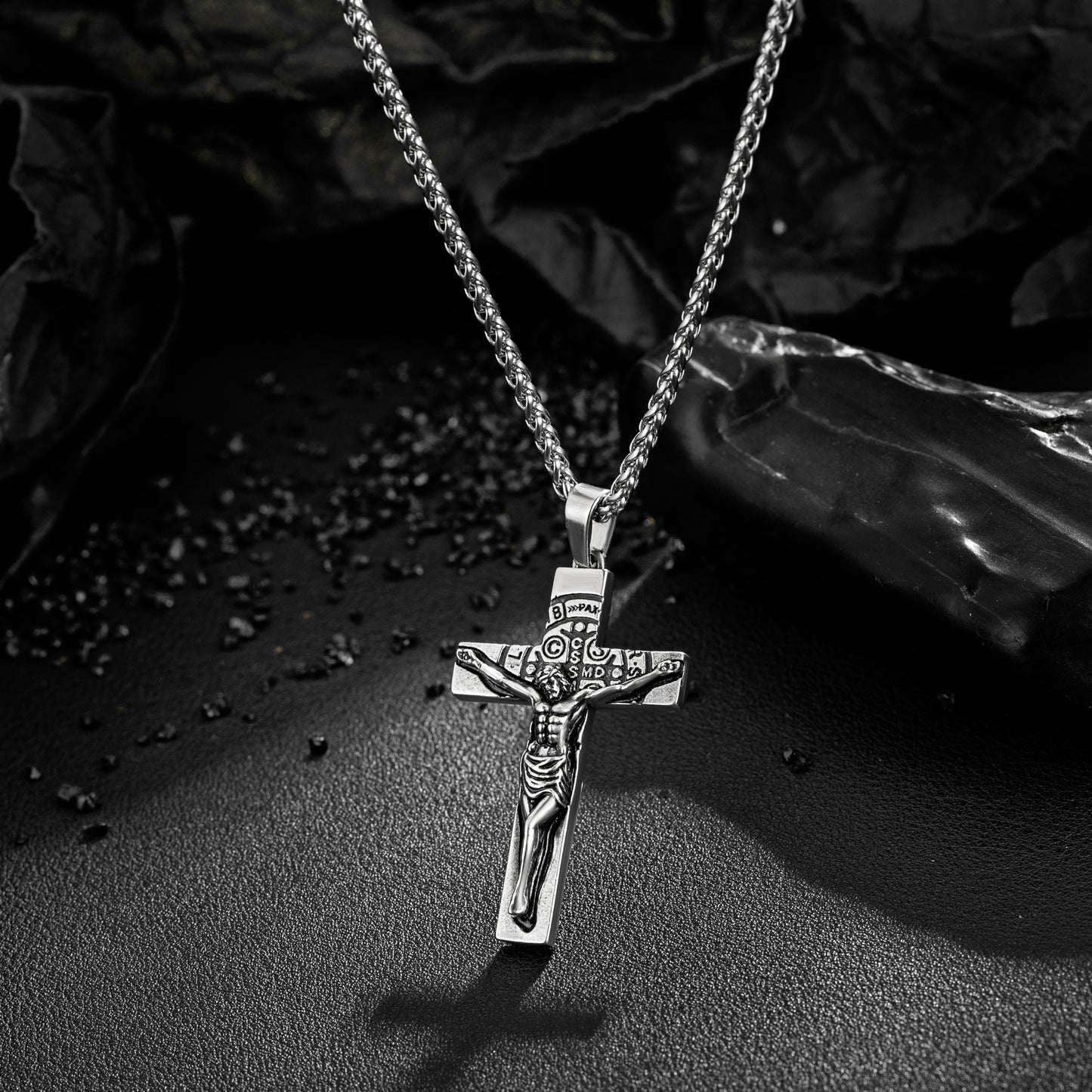 Cross Necklace for Men Women, Stainless Steel Crucifix Cross with Curb Chain Wheat Chain, Religious Faith Jewelry, Gift for Family