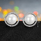 Freshwater Pearl Stud Earrings for Women, Open Circle Geometric Statement Earrings, Wedding Office Party Jewelry